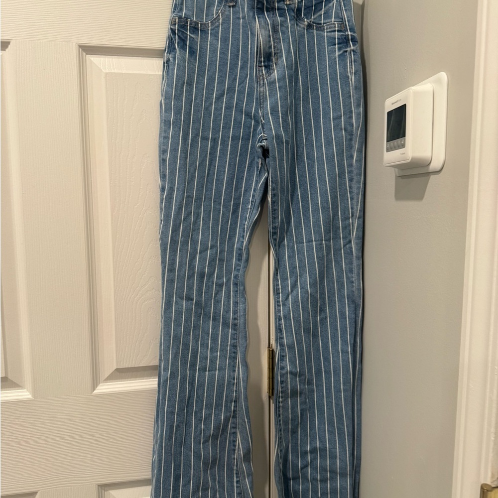Fashion Nova Blue and White Striped Jeans